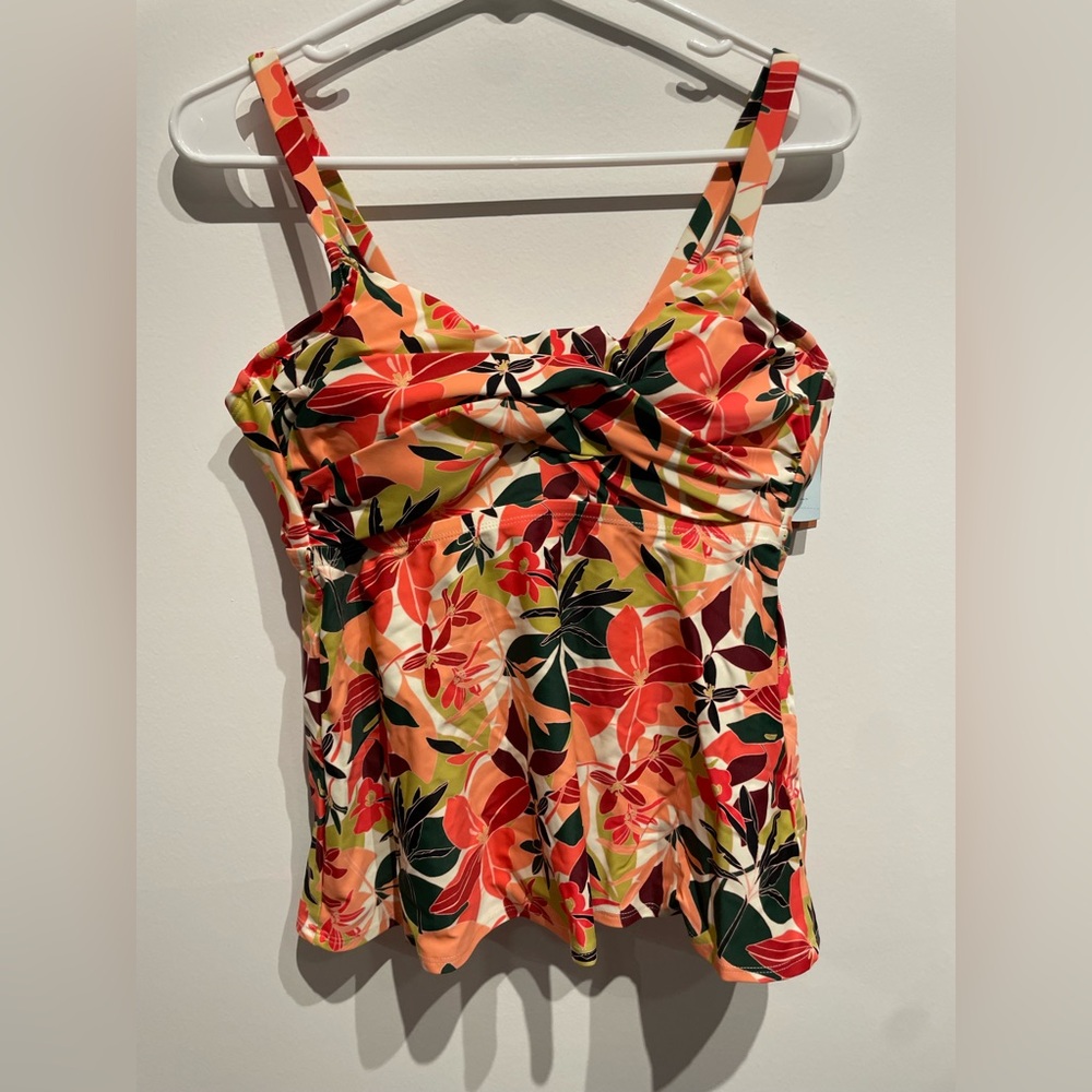 Shade & Shore Women's Shirred Twist Tankini Top Multi Size 14 Underwire NWT